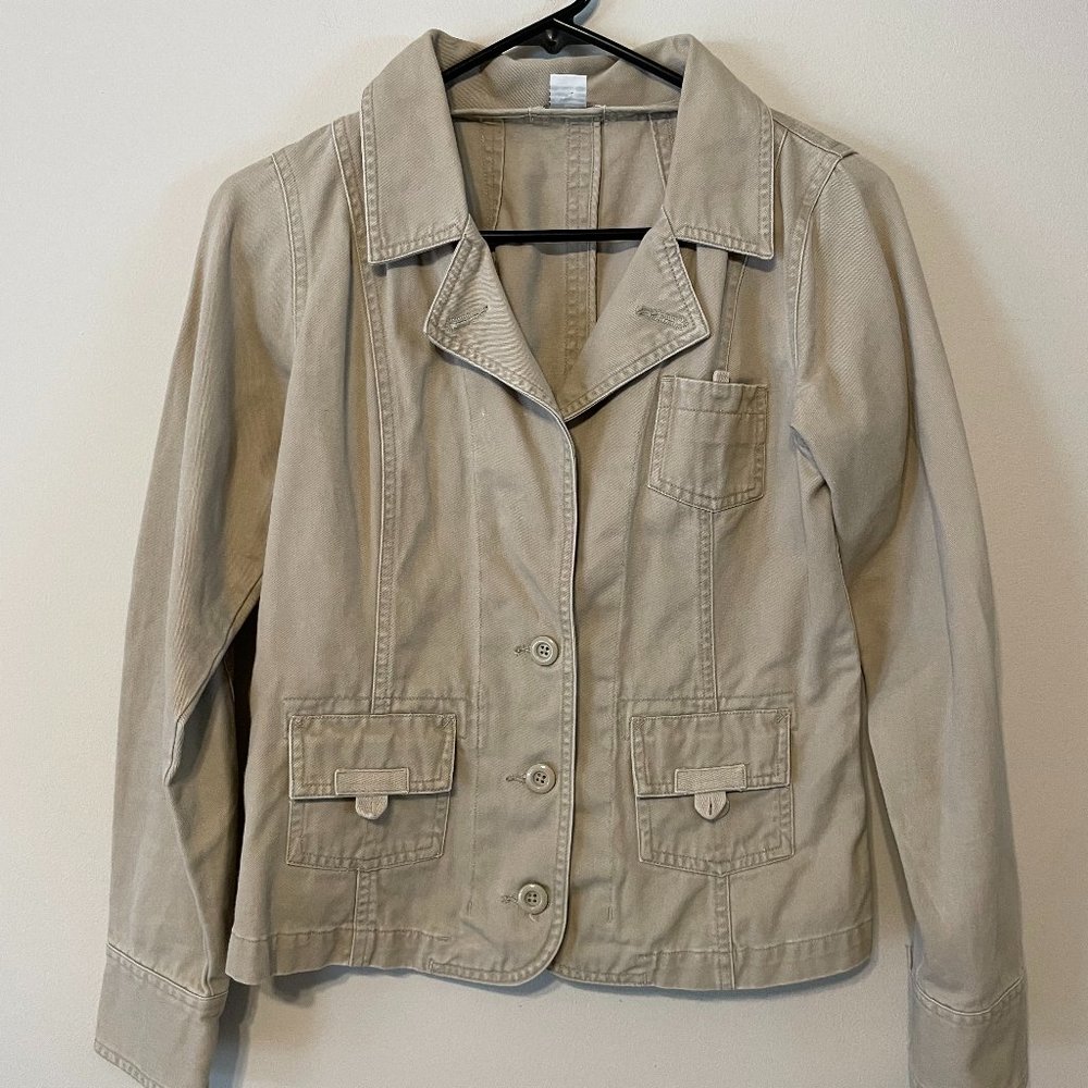 At Last Girls Size XL Tan Beige Detailed Jean Jacket Coat